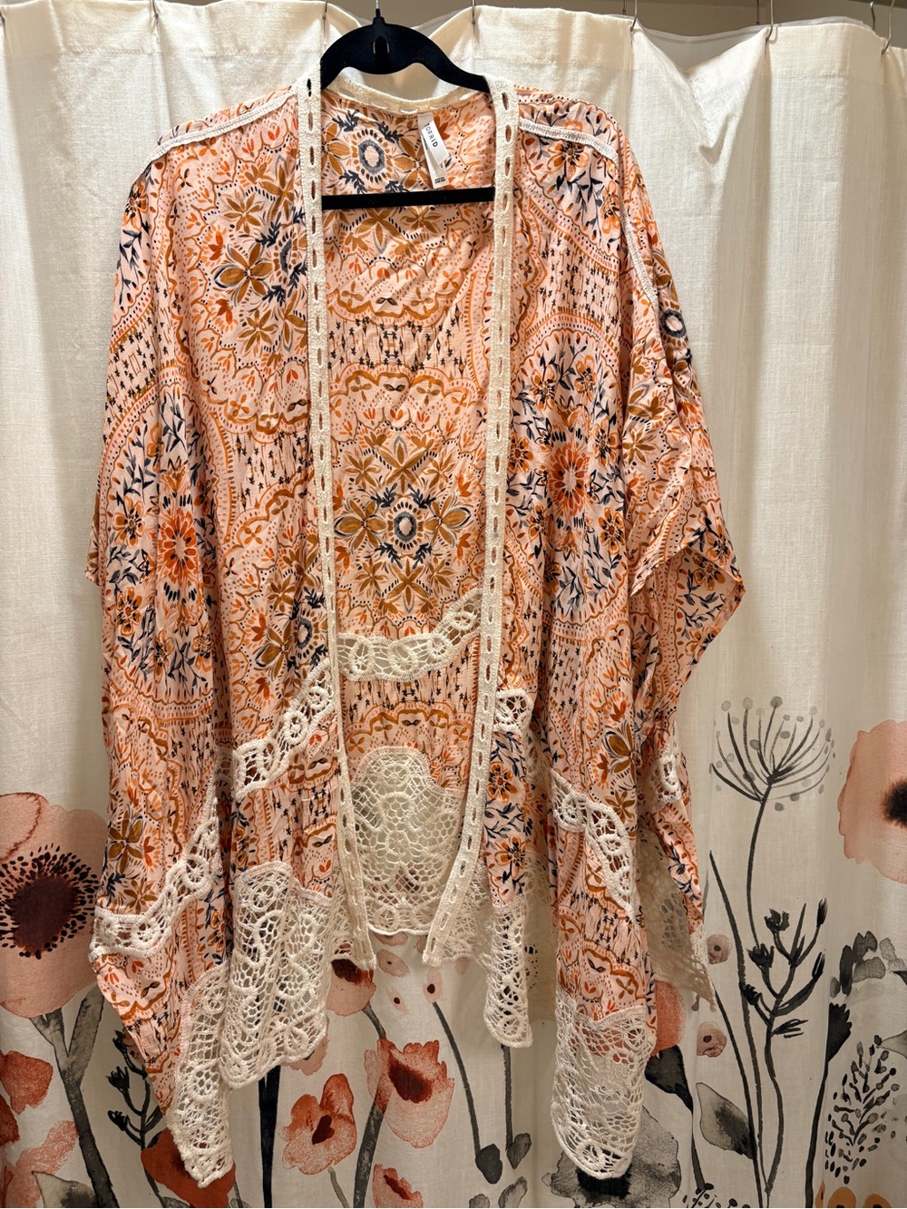 torrid Orange Cream and Blue Floral Medallion Kimono